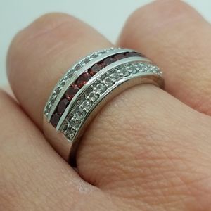 Sterling Silver Garnet and White Topaz Ring